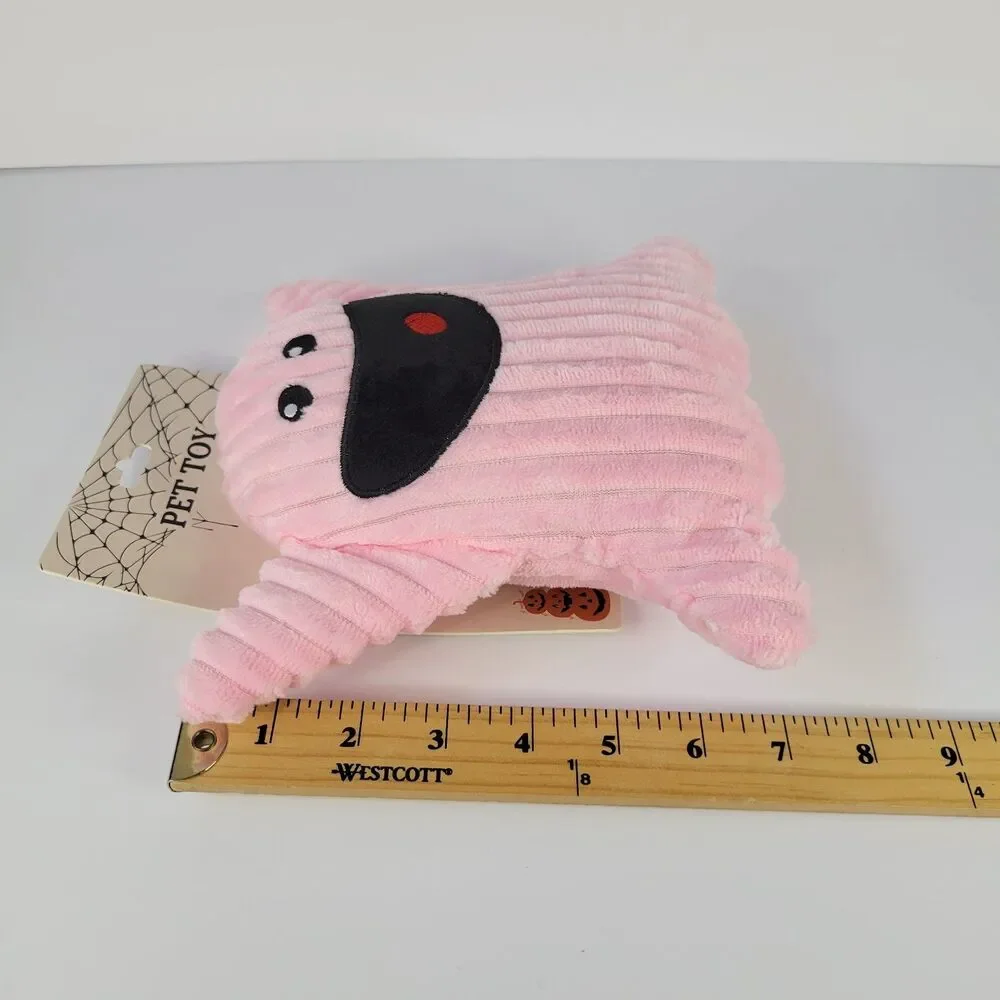 Pink Smiling Ghost Boo Plush Dog Pet Toy Summerween Spooky Halloween Squeaks 7